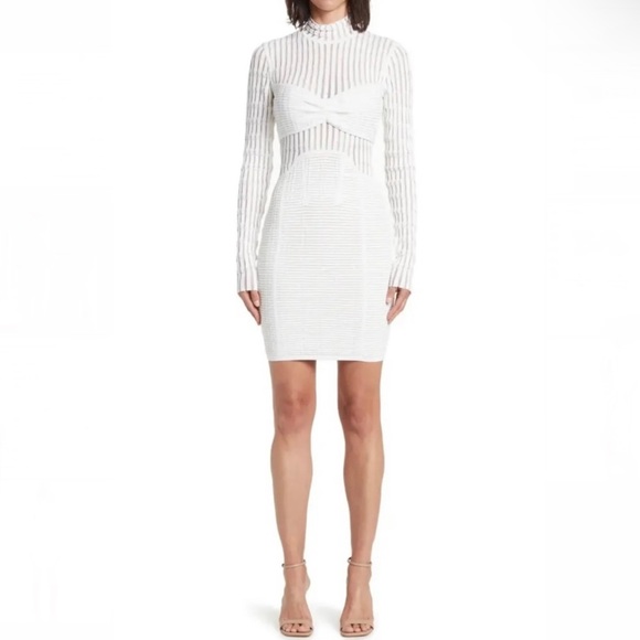 NEW HERVE LEGER WHITE SHADOW STRIPE MINI DRESS - Picture 10 of 10